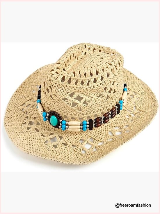 Woven Straw Cowboy Hat Western Sun Hat Shapeable Wide Brim display picture 2